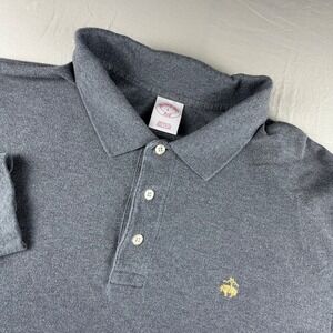 Brooks Brothers 346 Long Sleeve Polo Shirt Mens L Gray Cotton Golden Logo 0188